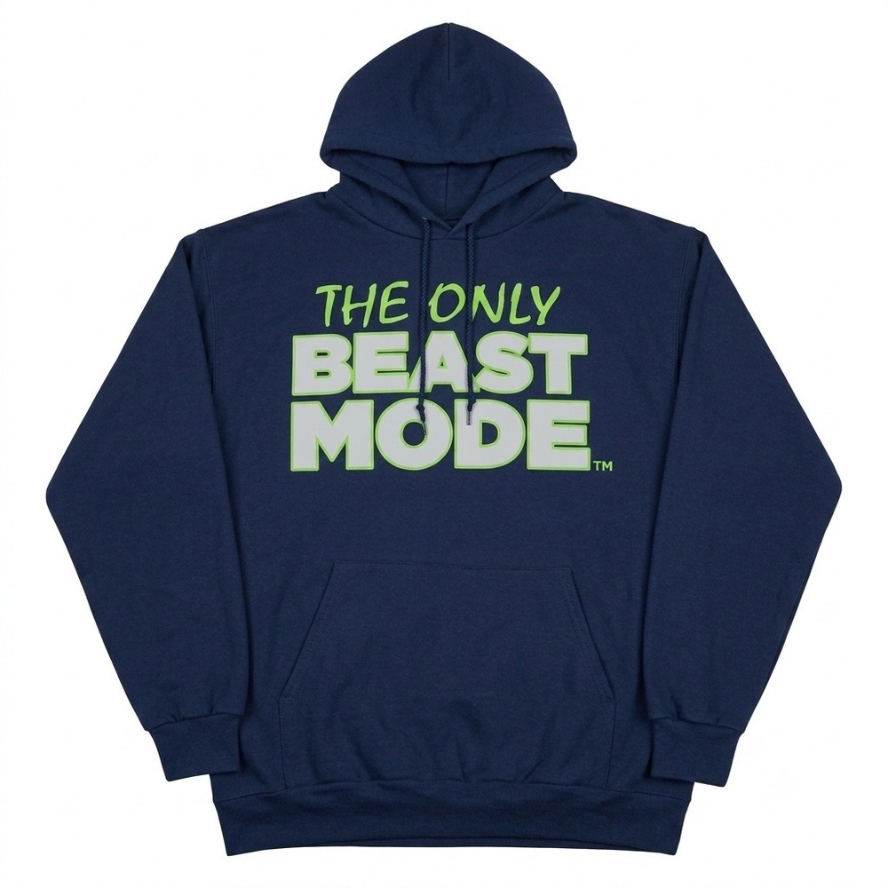 Beast Mode Hoodie Mens Large Marshawn Lynch 24 Pullover Sweatshirt Navy Seahawks